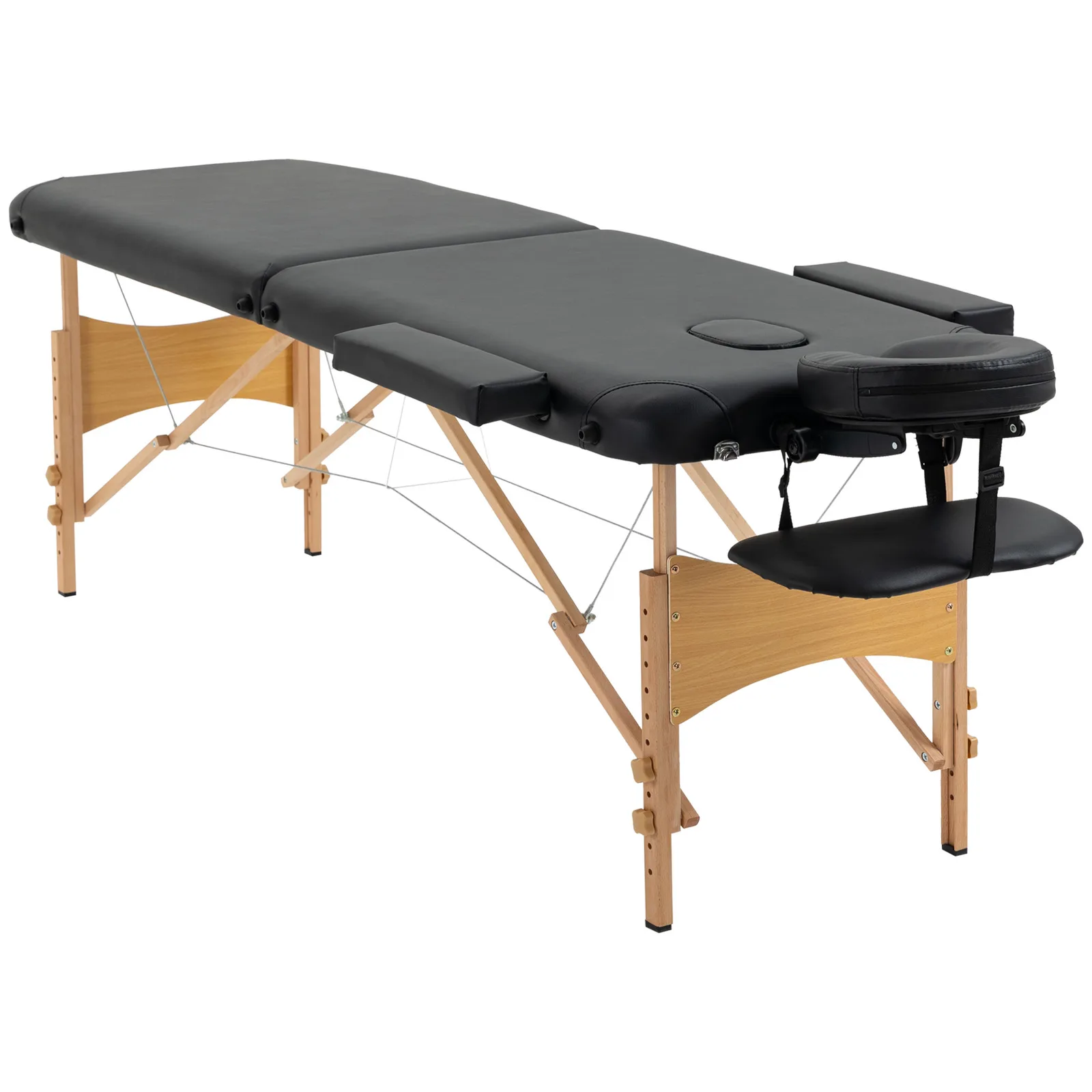Table de massage pliable 2 sections en bois, avec sac – Noire