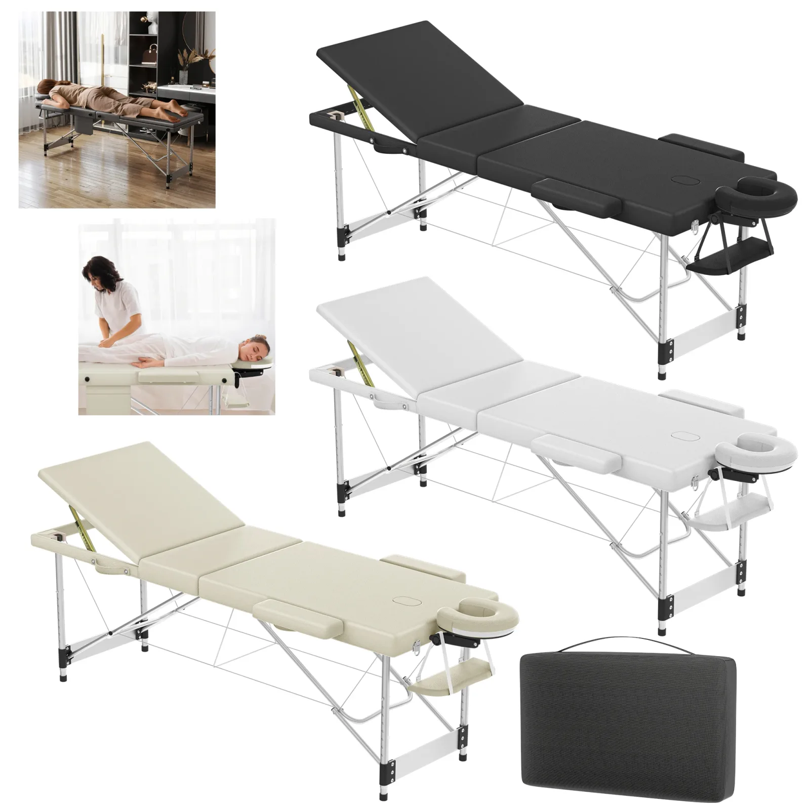 Table de massage pliante en aluminium, hauteur 62 à 83 cm